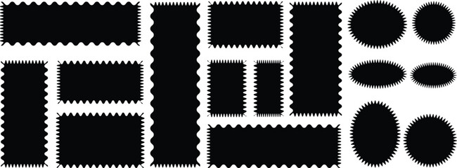 Set of frames with zigzag edge, scallop edge shape. Rectangle shape frame with zigzag edge. zigzag frame.