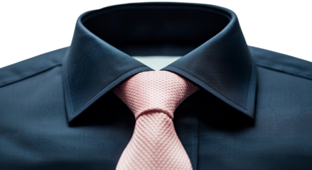 Png of Stylish men's formal attire featuring a crisp black shirt and a textured pink tie.