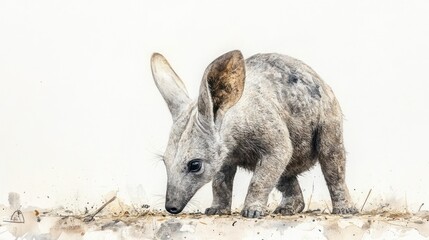 Fototapeta premium Echidna pup foraging, arid landscape, watercolor art print