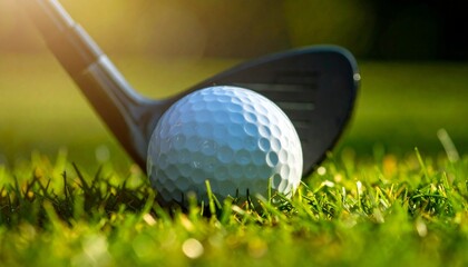 Close-up of the moment the club head meets the stationary golf ball
