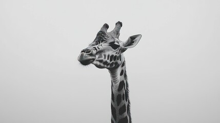 Obraz premium Giraffe portrait, zoo, overcast day, minimalist style, wildlife poster
