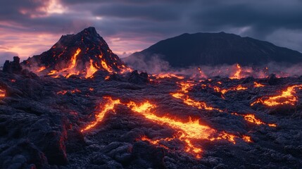 Fototapeta premium Volcanic landscape eruption