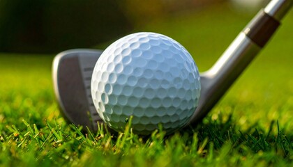 Close-up of the moment the club head meets the stationary golf ball