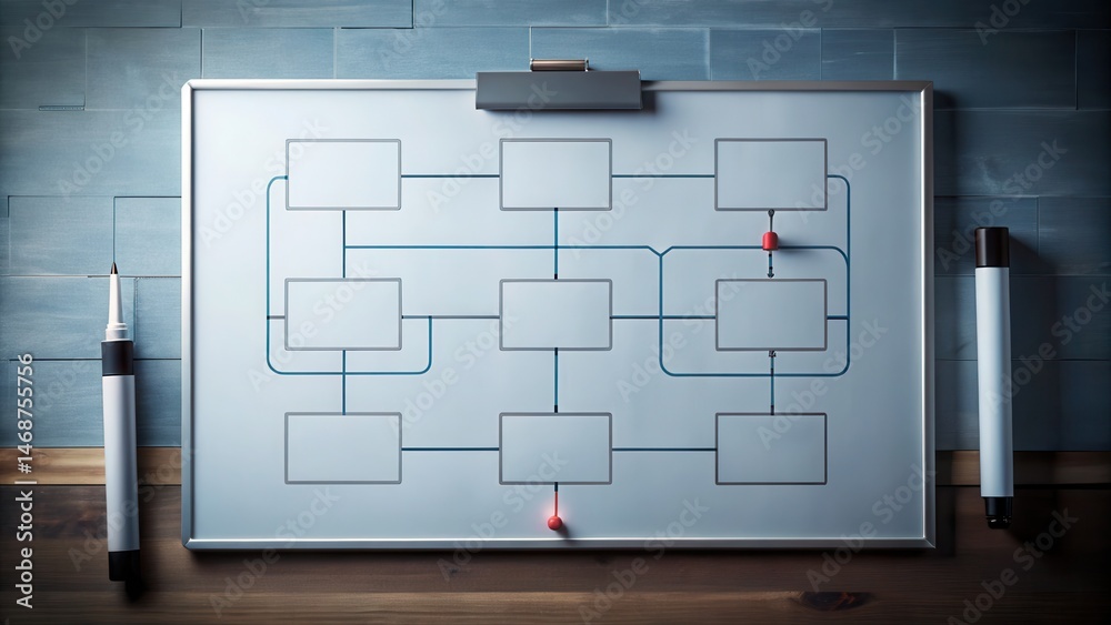 Aufkleber Blank Flowchart with Question Marks and Eraser on Whiteboard Surface