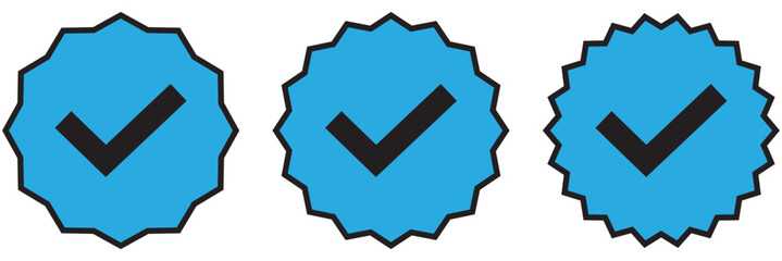 Tick Mark Icon. Account verification icon collection. Verified badge icon set. Social media account verification icons. Check mark icons. Tick Mark vector icon with outline. official profile account.
