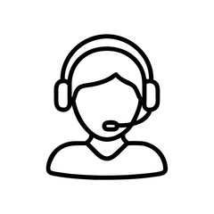 Minimal Line Art Customer Support Icon with Headset Isolated on White