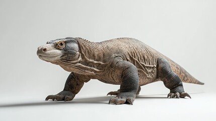 Obraz premium Komodo dragon studio shot, walking, white background, wildlife