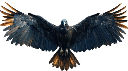 Fototapeta premium Majestic eagle soaring, wings spread, white background, freedom concept