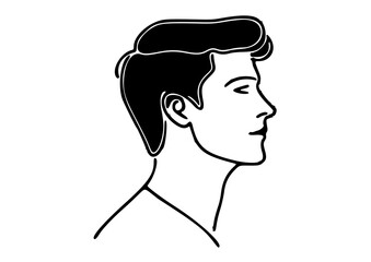 male head silhouette, adult man, strong posture, upright position, hairstyle variety, pompadour style, fade haircut, buzz cut, mohawk silhouette, slicked back hair, spiky hair, side part style, curly 