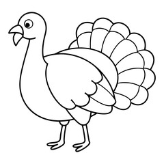 Cute Turkey Vector Line Art for Thanksgiving 