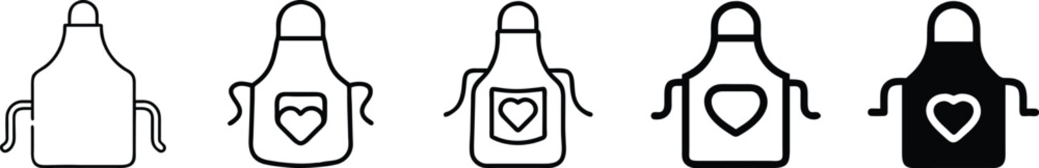 Apron Icon Vector Set Featuring Silhouette Kitchen Aprons in Trendy Flat Design Style, Cooking Wear Symbols, Chef Apparel Graphics, and Culinary Protection