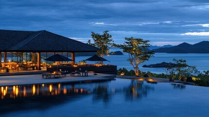 Fototapeta premium The luxurious ocean resort provides a calming ambiance at dusk