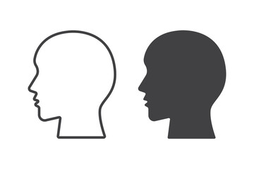 Minimalist illustration showing two human profile silhouettes in black and white