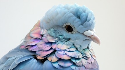Pastel pigeon portrait, studio shot, feathered texture, calm background, pet design