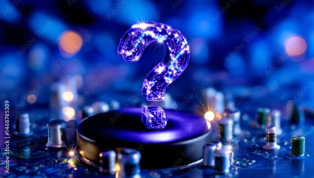 Poster digital question mark on circuit board background