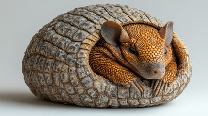 Obraz premium Sleeping armadillo curled studio shot, white background