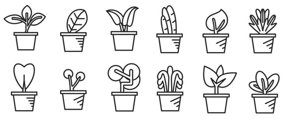plant pot icons set vector