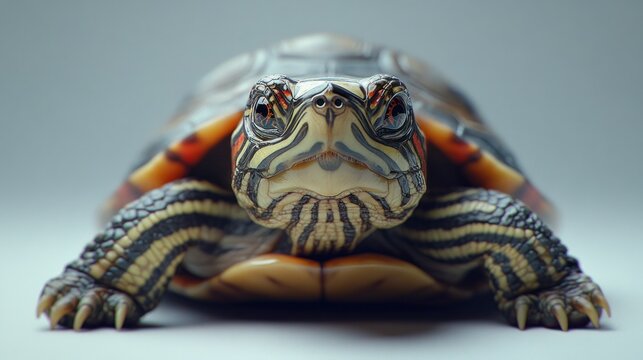 Studio Red-eared Slider Turtle Portrait, Close-up