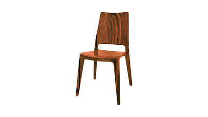 Modern wooden chair featuring a simple design with a contoured backrest and a slightly curved seat,...