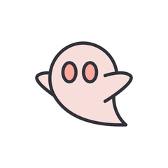 Whimsical cartoon ghost character in soft pink on a White background
