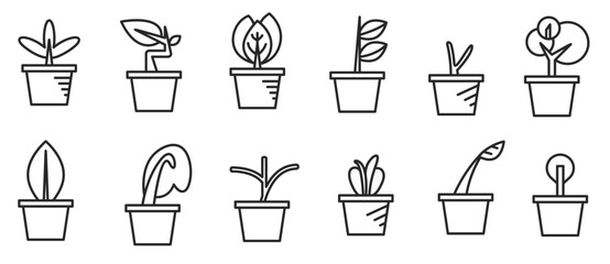 plant pot icons set vector