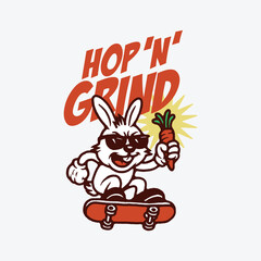 Retro Skateboarding Bunny Mascot with Carrot