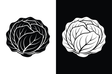 Cabbage Leaf Icon. Flat Vector Vegetable Graphic on White and Black