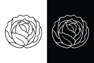 Flat Cabbage Vegetable line Icon. Clean Vector Sign with Leaf Element