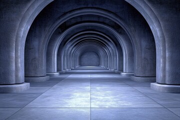 Fototapeta premium Dark, arched corridor. Vast, stone tunnel