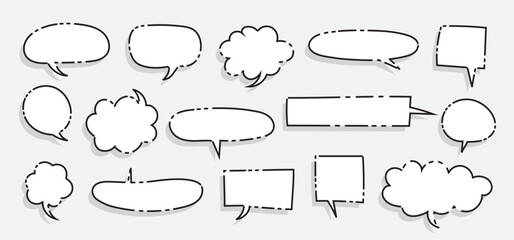 Speech bubble in Hand-drawn style set, Chatting box, Message box, Talk bubble design element, vector illustration	