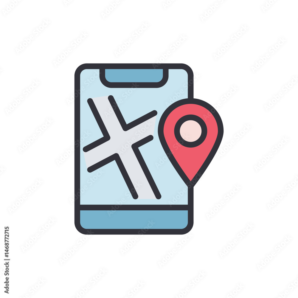 Poster mobile app navigation with map displaying location marker and street view
