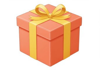 Obraz premium A Coral Gift Box with a Yellow Ribbon Bow Isolated on White Background