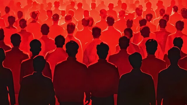 Crowd Silhouettes in Red Light