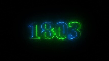 1803 neon line text. Abstract 1803 neon text animation ,For neon color Glowing neon number text background 4k video animation . 1803 title metal text on black alpha channel background.