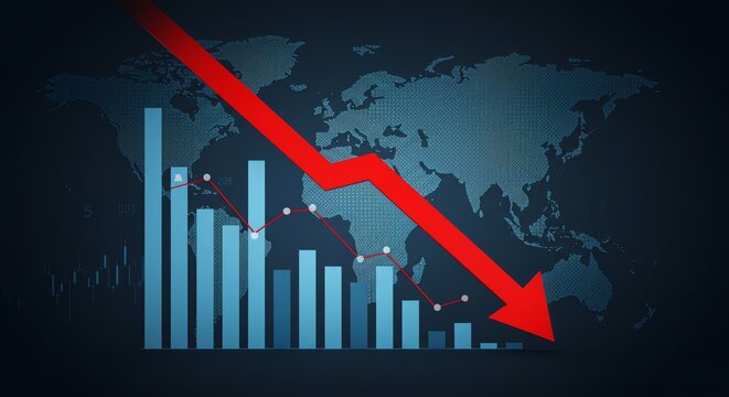 Economic decline chart with red arrow downwards