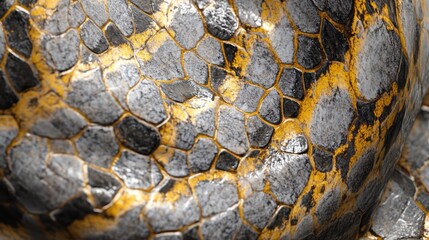 Detailed close-up of a colorful snake skin showcasing intricate patterns and textures in a natural environment