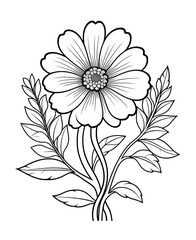 Flower Coloring Page, black and white. Floral pattern for coloring book Page