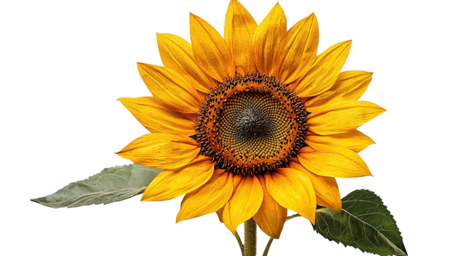 Bright yellow sunflower blossom isolated on transparent background showcasing its nature and beauty. PNG