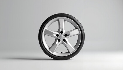 Fototapeta premium Silver car wheel on gray background 