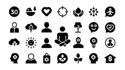Mental Health Wellness Line Icon Set Vector Pictograms for Promoting Wellness