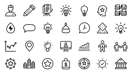 Fototapeta premium Motivation Line Icon Set - Vector Pictograms for Inspired Thinking and Enthusiasm