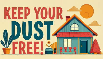 Naklejka premium Colorful house illustration with plants and a humorous message 