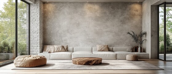 Neutral tones define a modern minimalist living room.