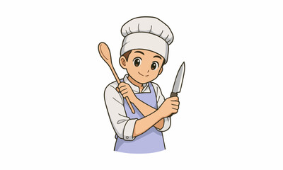 cute chef with kitchen appliances cartoon illustration