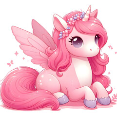 Cute pink color fairy horse flying  isolated on white background. no extra details, Vector illustration