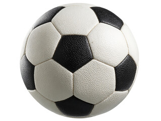 Close-up of a Textured Black and White Soccer Ball on Transparent Background, PNG