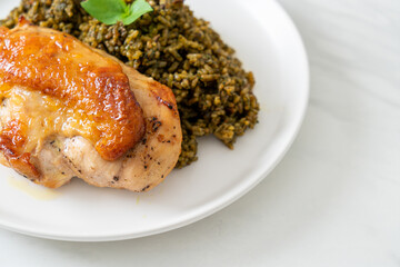 pesto fried rice with grilled chicken