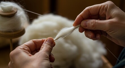 Spinning White Wool Fiber: A Traditional Craft
