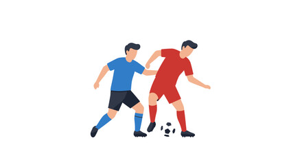 Stylized soccer player in blue shirt and black shorts running diagonally