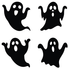 A set of black halloween ghost silhouettes and cartoon illustration designs